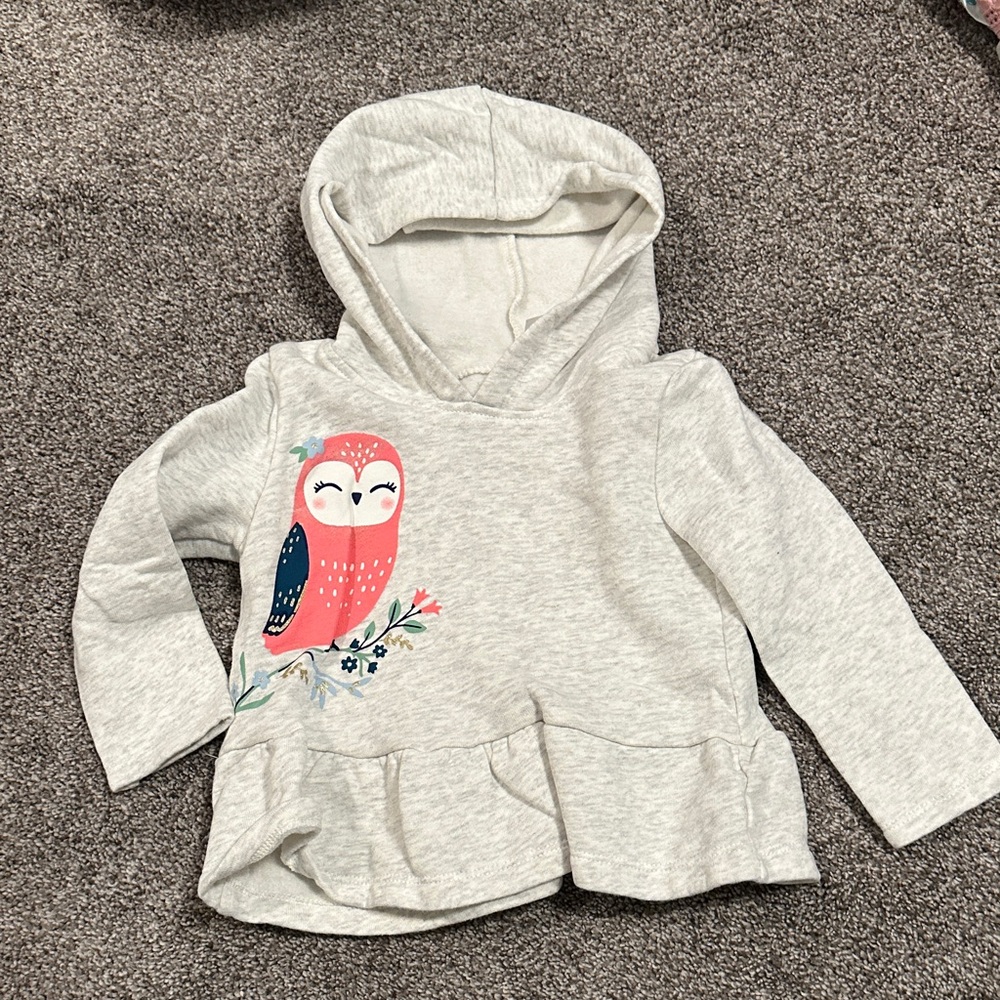 Carter's Light Gray Hoodie with Pink Owl Design